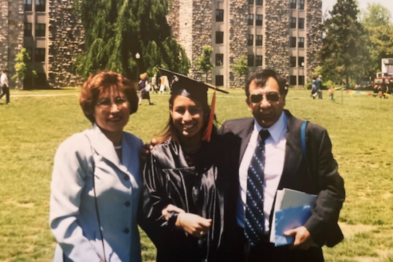 Carla Rampy photographed with her parents on her graduation day in 1999 at Virginia Tech. Photo courtesy of Carla Rampy. 